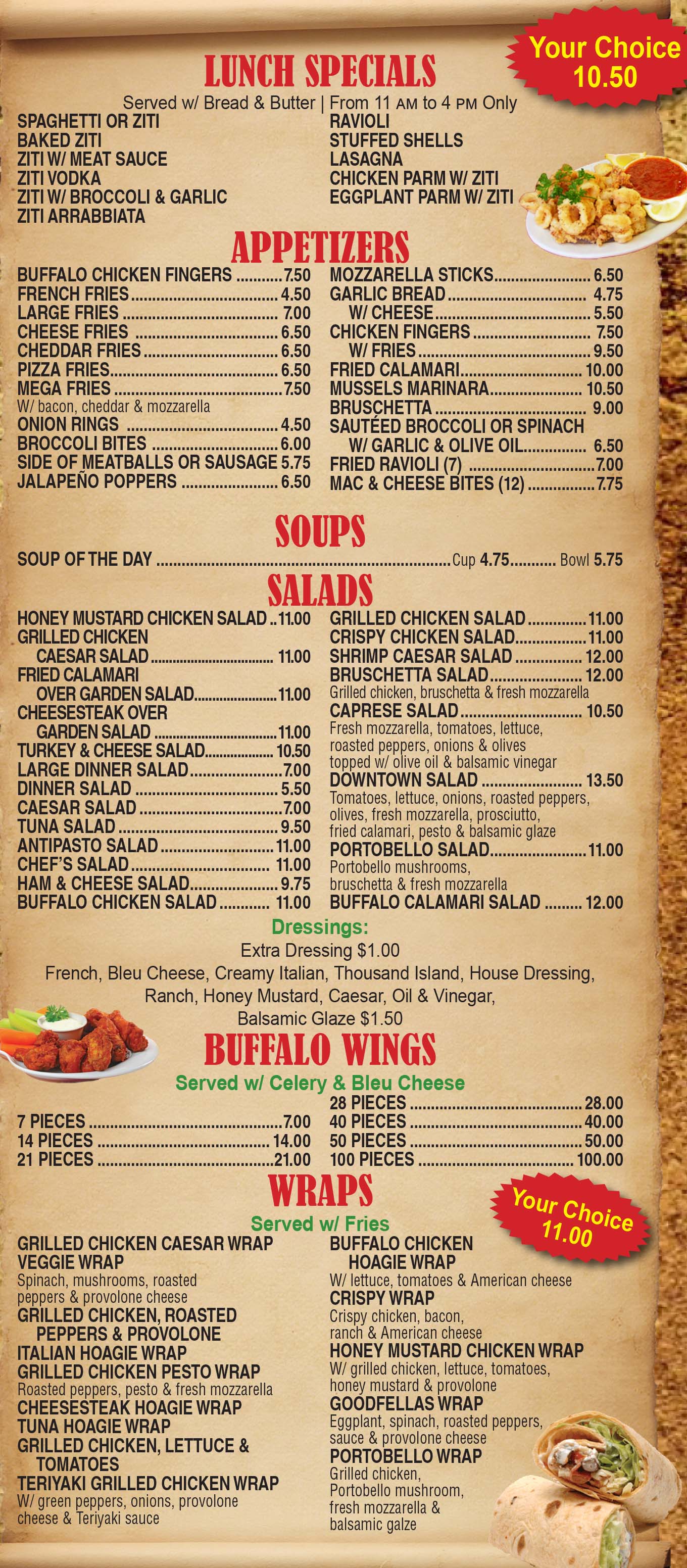 Appetizers - Soup/Salad -Wings-Wraps